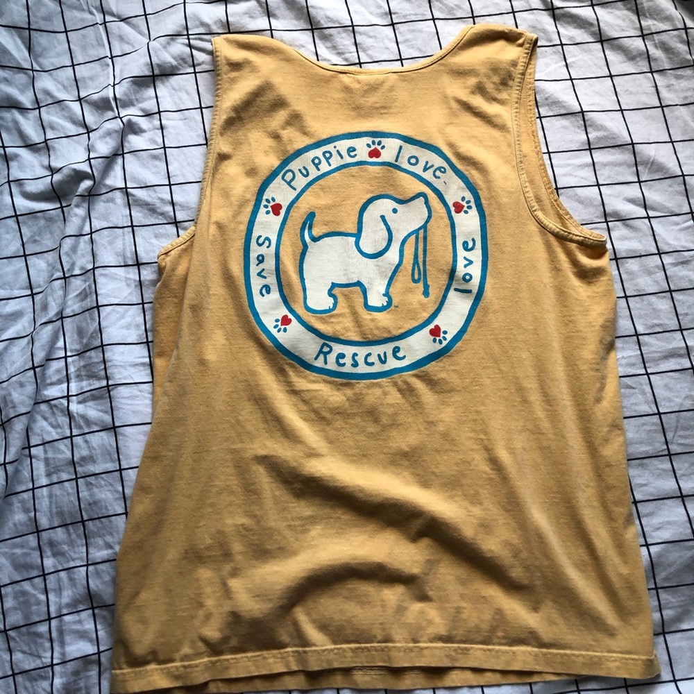 yellow puppie love muscle tank